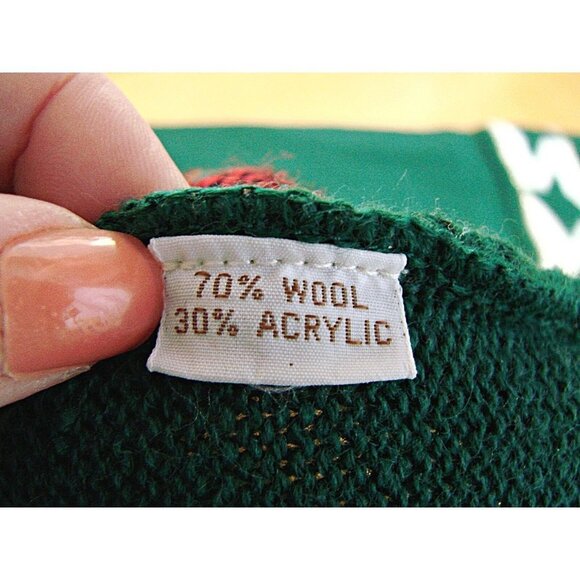 Vintage Lambelle Green Bright Floral Hat Design Tunic Sweater Wool Blend Sz M - Picture 10 of 12